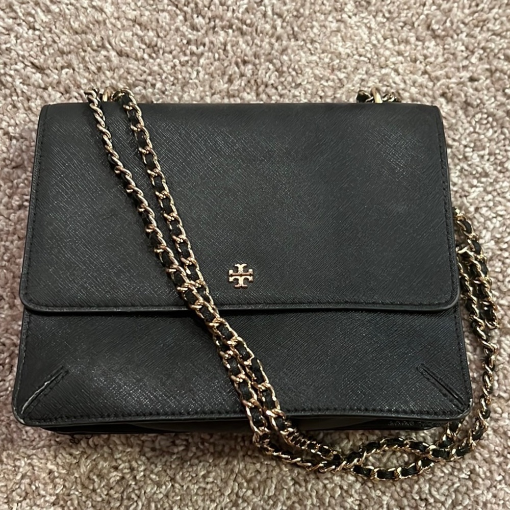 Tory Burch small black leather crossbody bag